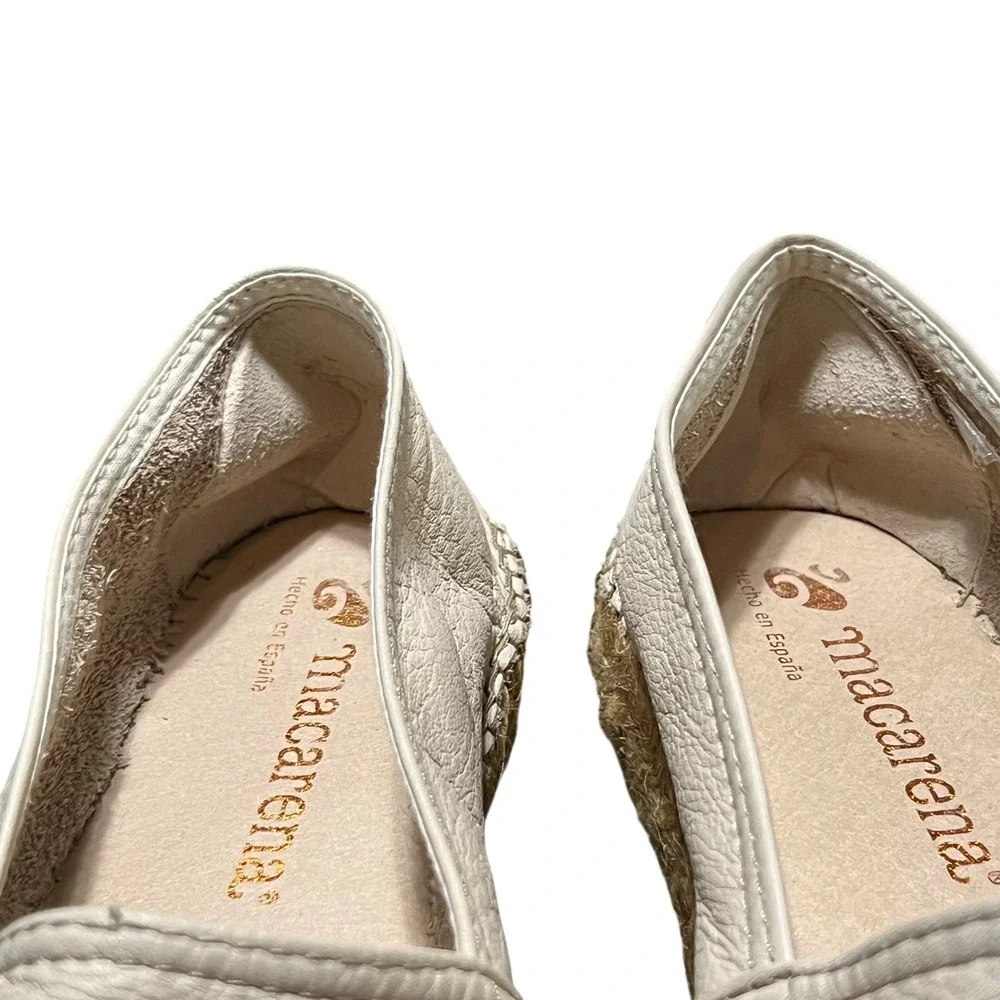 Macarena Leather Espadrille Platform Flats 39 US 9 Ivory Black Comfort Classic